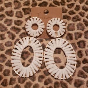 White Wrapped Raffia Gold Boho Southwest Earrings